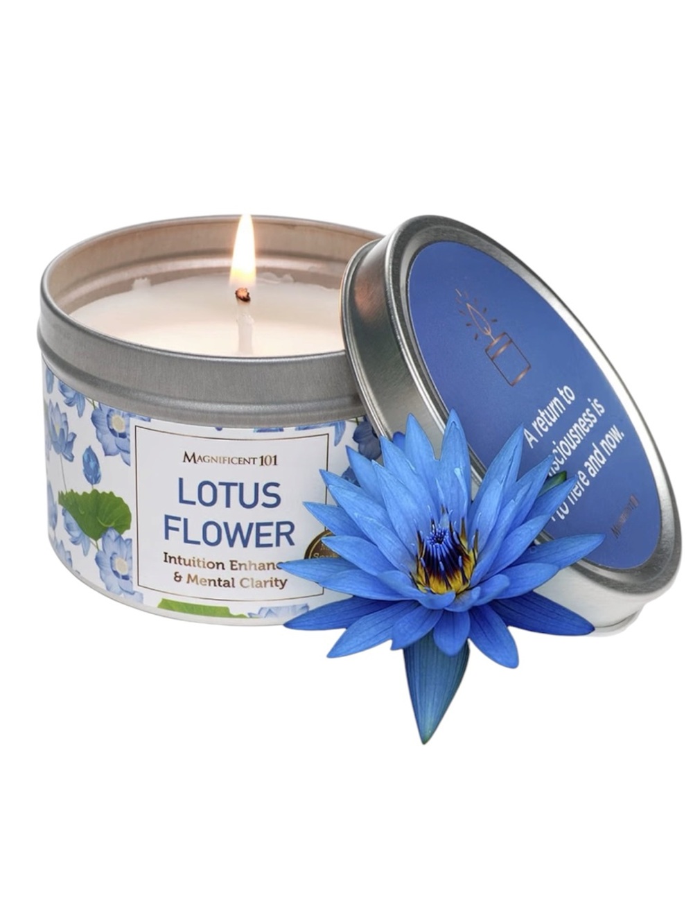 Magnificent 101 New Blue Lotus Flower Single Wick Smudge Candle